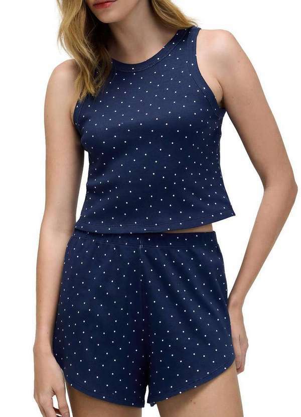 Pijama Feminino Curto Hering 7cty 1l-Azul-Escuro