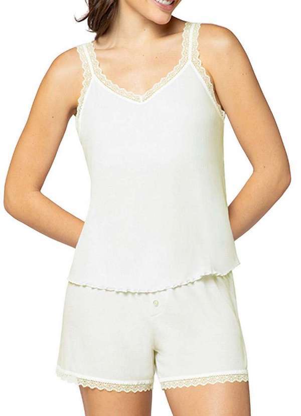 Vista 2 Pijama Feminino Curto Lupo 24657-001 1830-Off-White Lupo