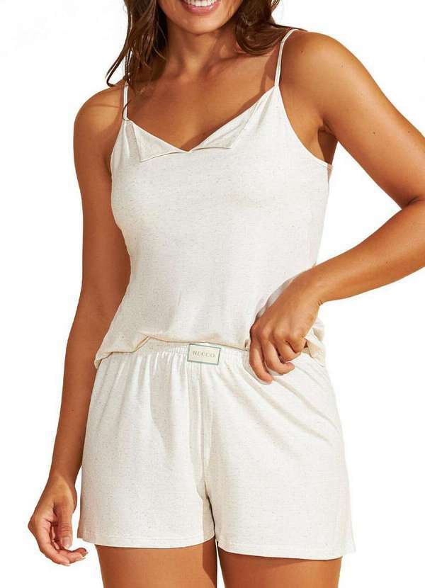 Vista 2 Pijama Feminino Curto Recco 17945 03636-Mescla-Palha Recco