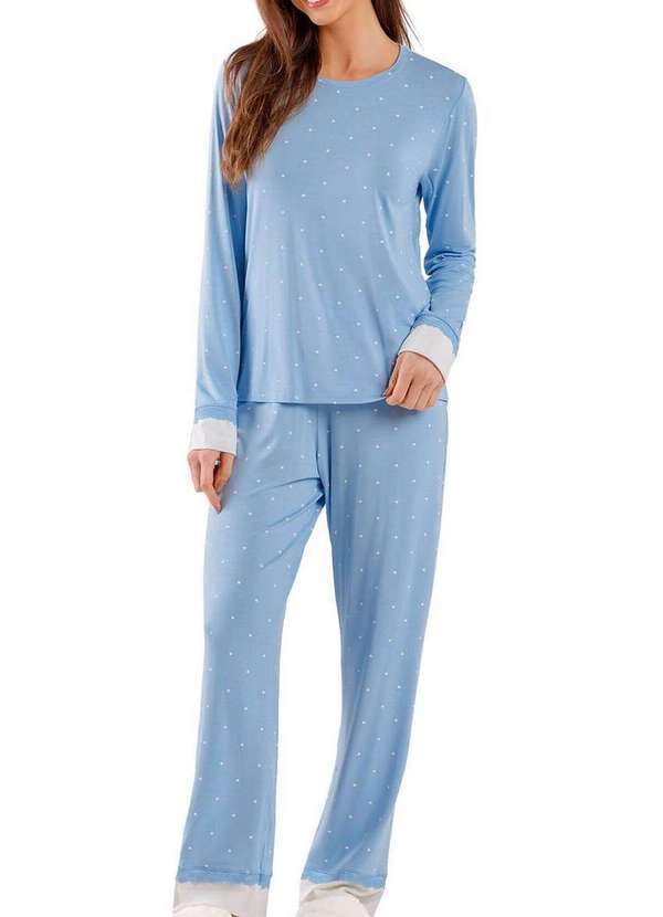 Vista 2 Pijama Feminino Longo Cor com Amor 2010706 Azul-Claro Cor com Amor