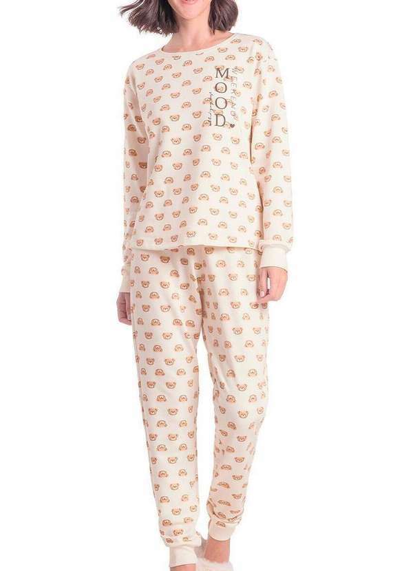 Vista 2 Pijama Feminino Longo Espaço Pijama 4010092 Off-White-Ursos Espaço Pijama