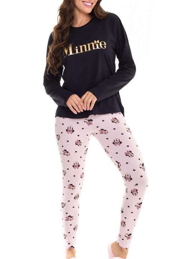 Vista 2 Pijama Feminino Longo Minnie Mouse 26.03.0054 Preto-Rosa Disney Disney