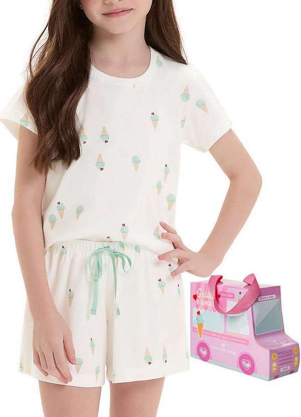 Vista 2 Pijama Infantil Menina Curto Cor com Amor 2050117 Off-White Cor com Amor