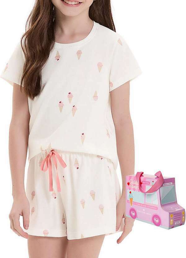 Pijama Infantil Menina Curto Branco