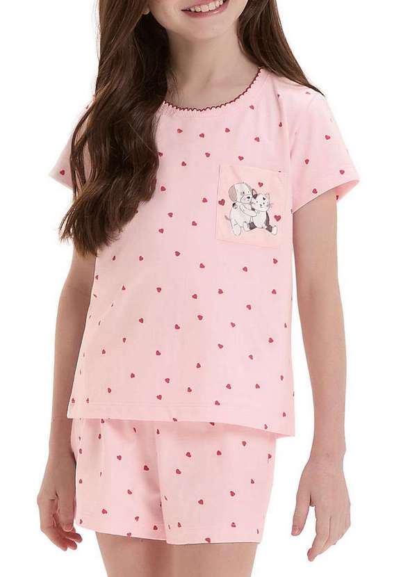 Pijama Infantil Menina Curto Cor com Amor Rosa 2050139