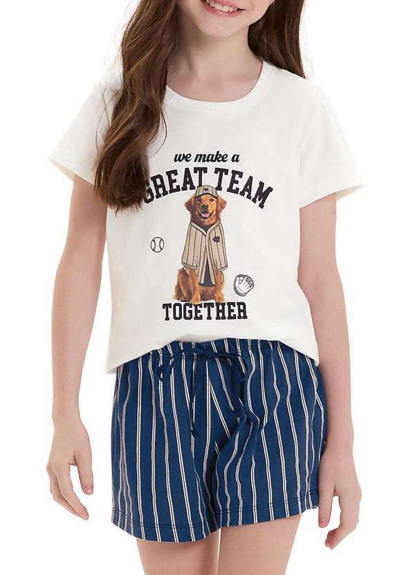 Vista 2 Pijama Infantil Menina Curto Cor com Amor 2050151 Off-White-Azul Cor com Amor