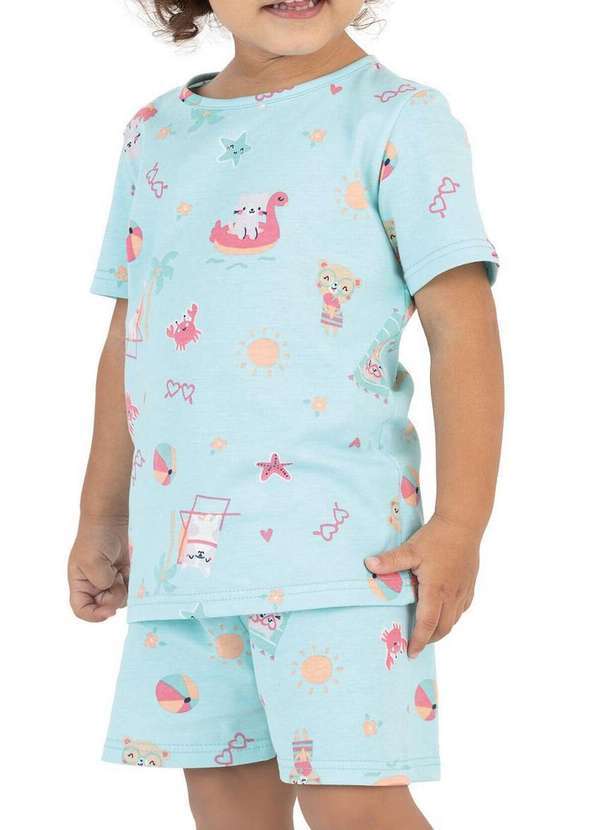 Pijama Infantil Menina Curto Azul