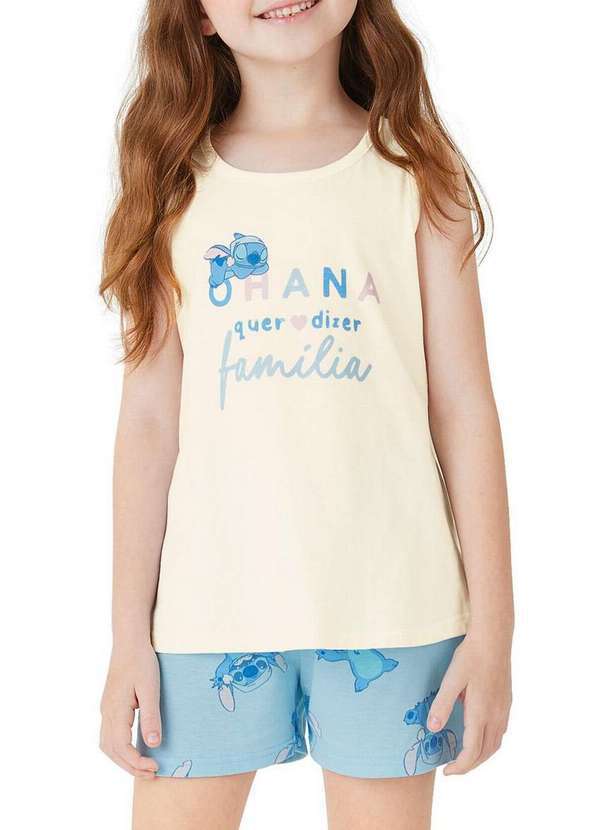 Vista 2 Pijama Infantil Menina Curto Malwee 1000132346 01739-Off-White-Azul Malwee