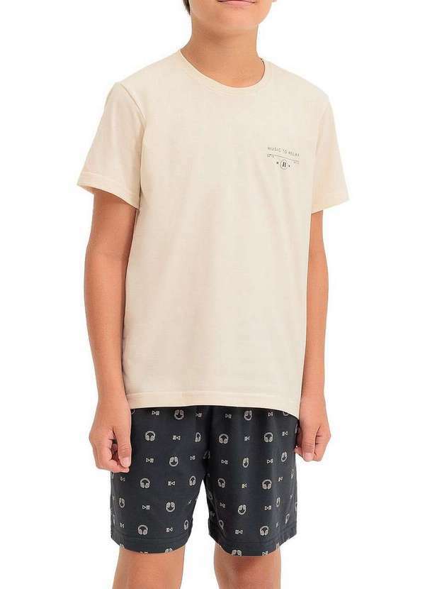 Vista 2 Pijama Infantil Menino Curto Espaço Pijama 4060023 Bege-Chumbo Espaço Pijama