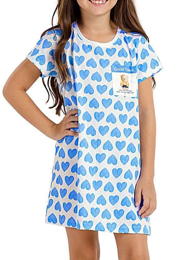 Camisola Infantil Menina Curta Cor com Amor 2050064 Corações-Azul