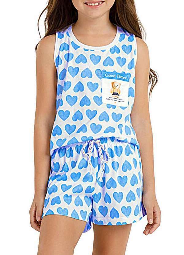 Pijama Infantil Menina Curto Cor com Amor 2050069 Corações-Azul