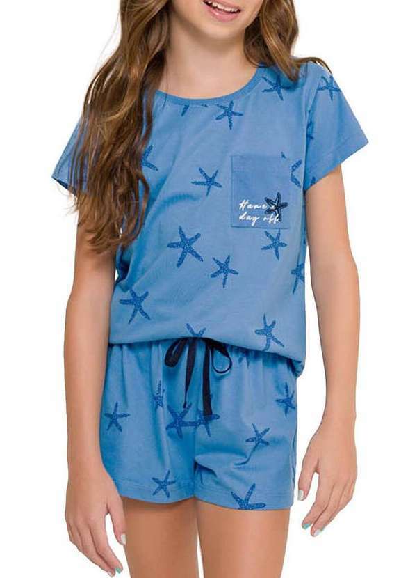 Vista 2 Pijama Infantil Menina Curto Espaço Pijama 4050022 Azul Espaço Pijama
