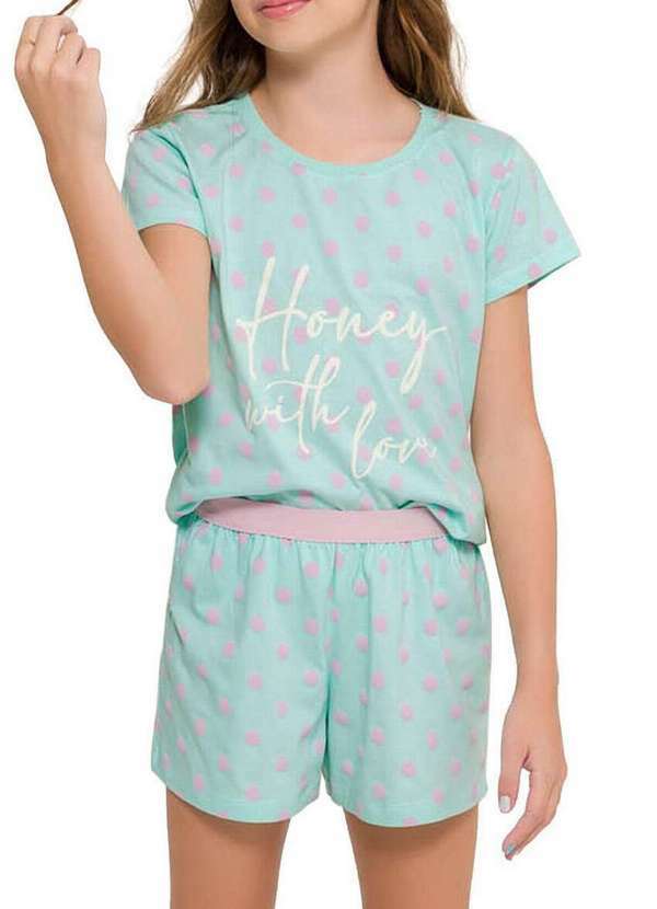 Pijama Infantil Menina Curto Espaço Pijama 4050043 Verde-Claro