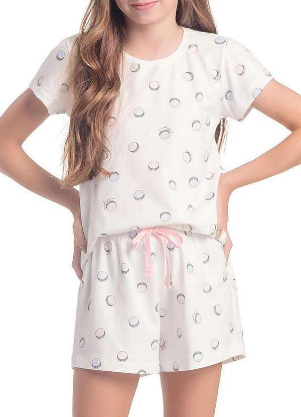 Pijama Infantil Menina Curto Espaço Pijama 4050056 Off-White