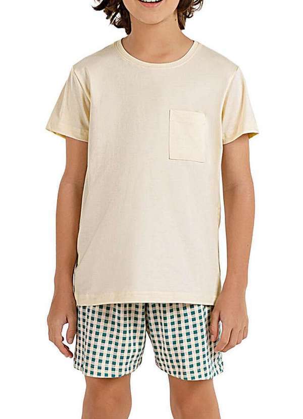 Vista 2 Pijama Infantil Menino Curto Kputz 2060016 Off-White-Xadrez-Verde Cor com Amor Cor com Amor