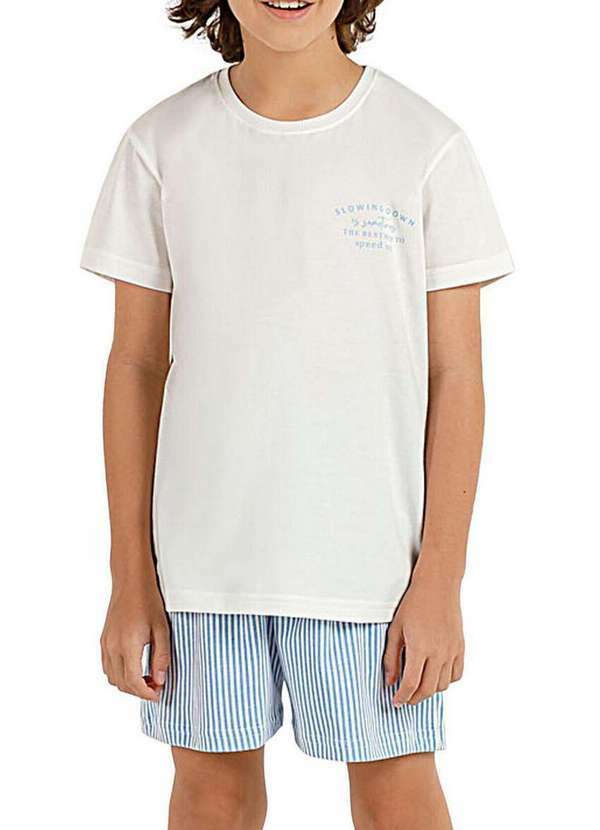Vista 2 Pijama Infantil Menino Curto Kputz 2060019 Off-White-Azul Cor com Amor Cor com Amor