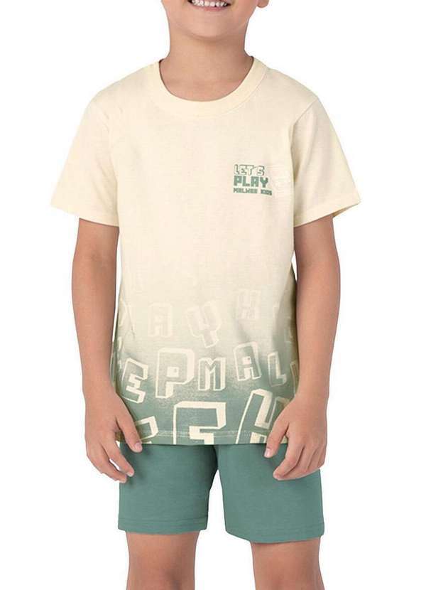 Pijama Infantil Menino Curto Malwee 1000122845 02143-Off-White-Verde