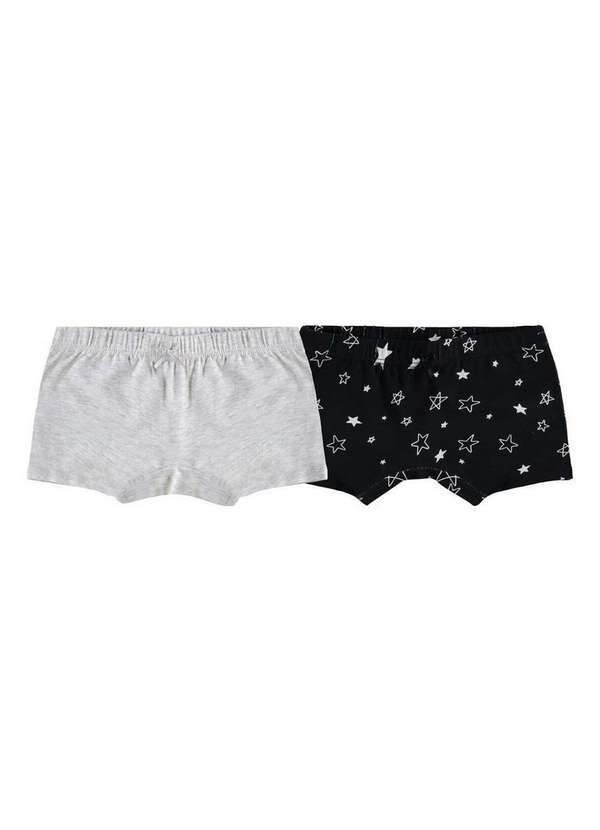 Vista 2 Kit com 2 Calcinhas Infantil Malwee 1000111502 A096c-Cinza-Preto Malwee