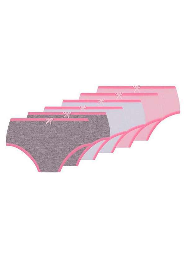 Vista 2 Kit com 6 Calcinhas Lobinha 18101-089 Infantil 0905-Cinza-Branco-Rosa Lupo Lupo