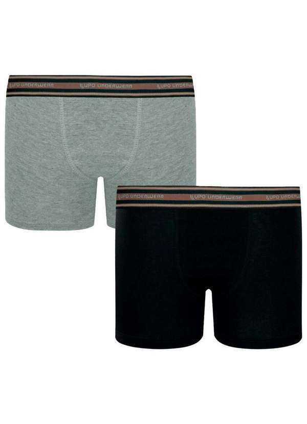 Vista 2 Kit com 2 Cuecas Infantil Boxer Lupinho 141-088 0960-Cinza-Mescla-Preto Lupo Lupo