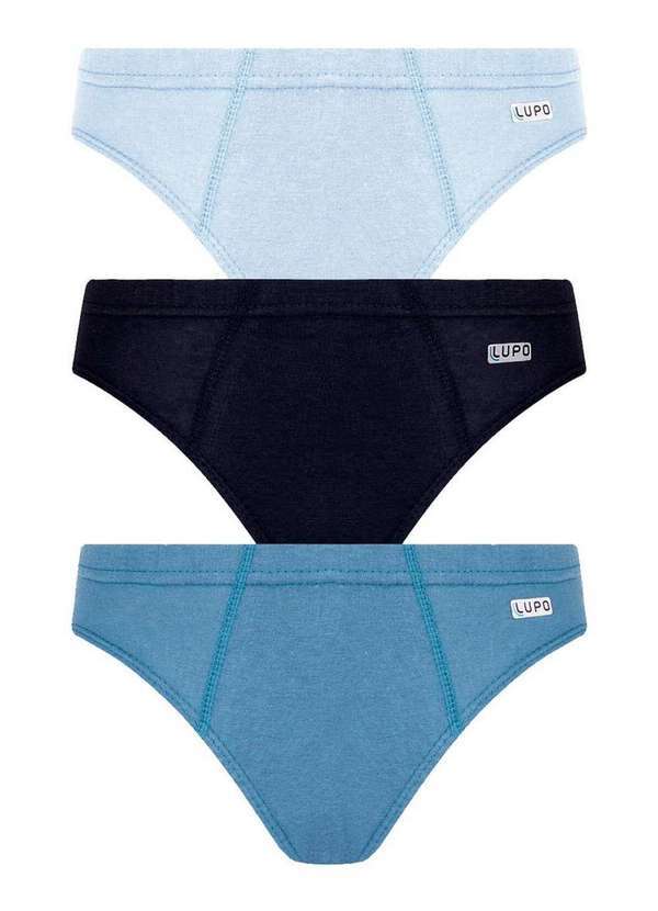 Vista 2 Kit com 3 Cuecas Infantil Slip Lupo 140-089 0900-Azul-Azul-Marinho Lupo