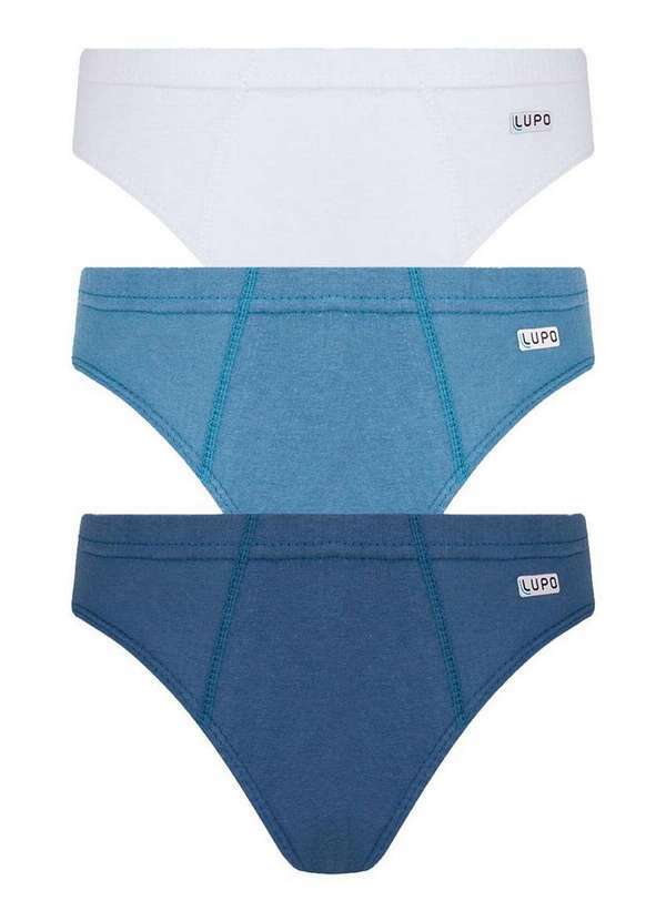 Vista 2 Kit com 3 Cuecas Infantil Slip Lupo 140-089 0990-Branco-Azul-Azul Lupo