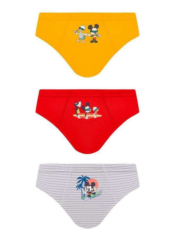 Kit com 3 Cuecas Infantil Slip Mickey Mouse Lupo 111-089 0926-Amarelo-Vermelho-Branco