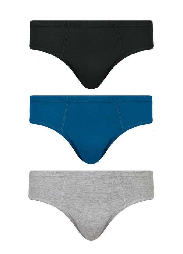 Vista 2 Kit com 3 Cuecas Juvenil Slip Selene 11990-001 998-Preto-Royal-Cinza-Mescla SELENE