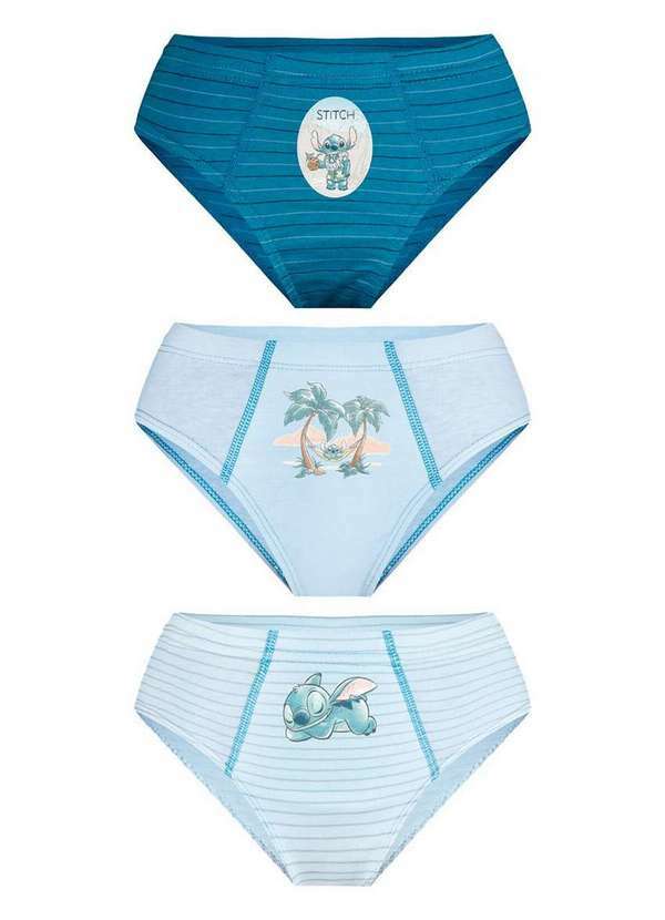 Kit com 3 Cuecas Infantil Slip Stitch Lupo 18300-089 0904-Azul-Branco