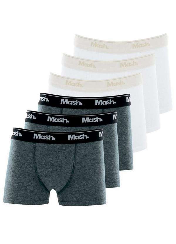 Vista 2 Kit com 6 Cuecas Infantil Boxer Mash 190.03 Cinza-Branco MASH