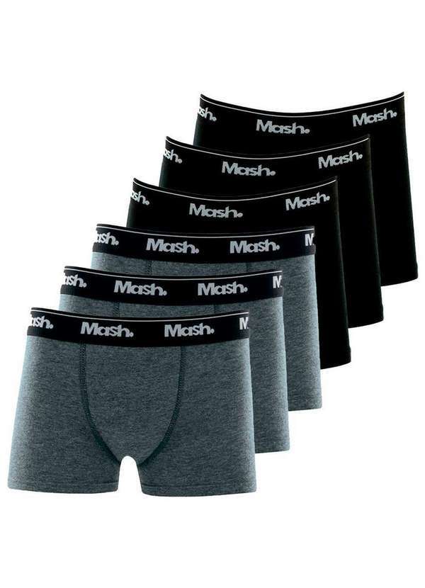 Vista 2 Kit com 6 Cuecas Infantil Boxer Mash 190.03 Cinza-Preto MASH