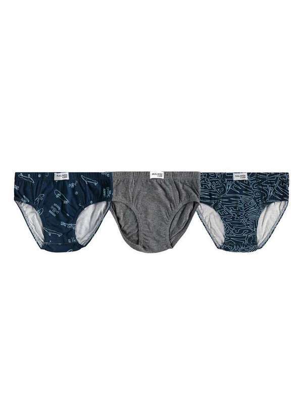 Vista 2 Kit com 3 Cuecas Infantil Slip Malwee 1000090623 C491a-Azul-Chumbo Malwee