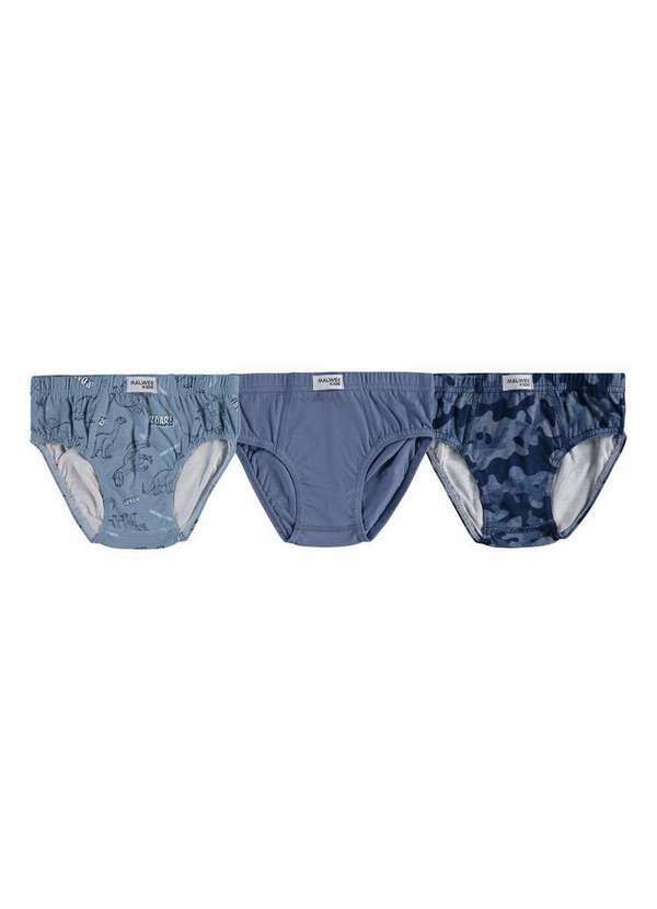 Vista 2 Kit com 3 Cuecas Infantil Slip Malwee 1000090623 D024v-Azul Malwee