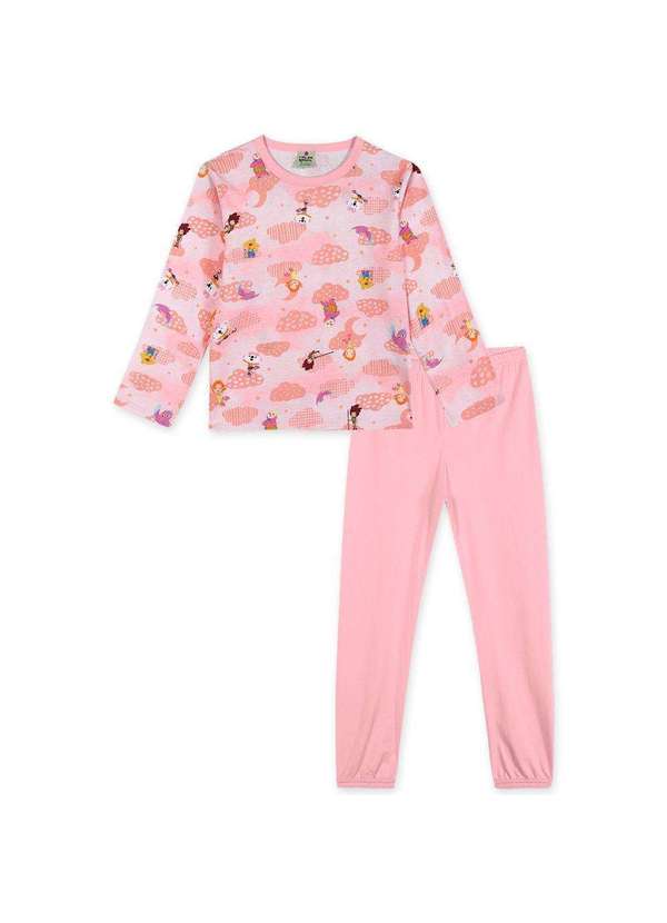 Pijama Mundo Ripilica Longo em Malha Infantil Rosa