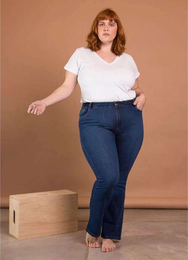 Calça Jeans Flare Cintura Média Plus Size Azul