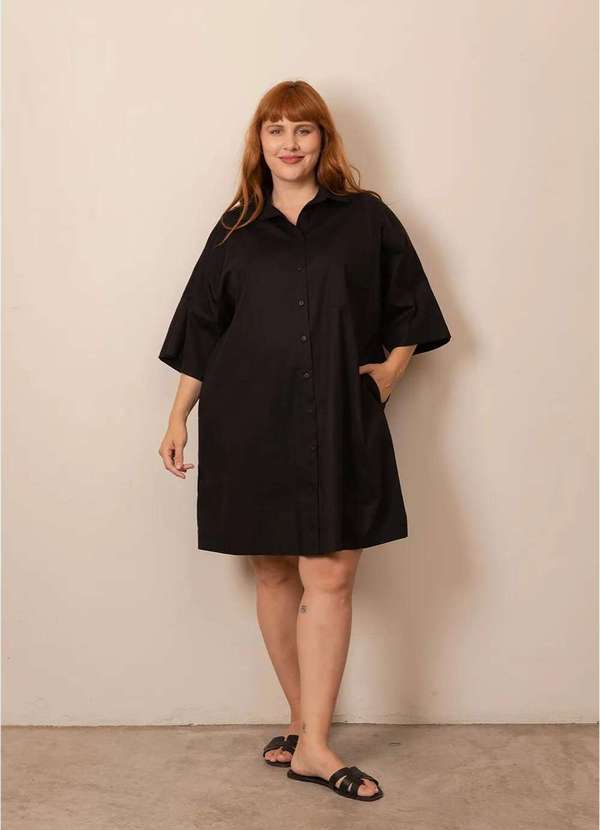 Chemise Algodão Marina Plus Size Preto