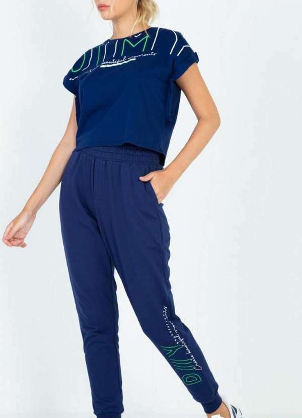 

T-Shirt Over com Dobra na Manga Azul Azul