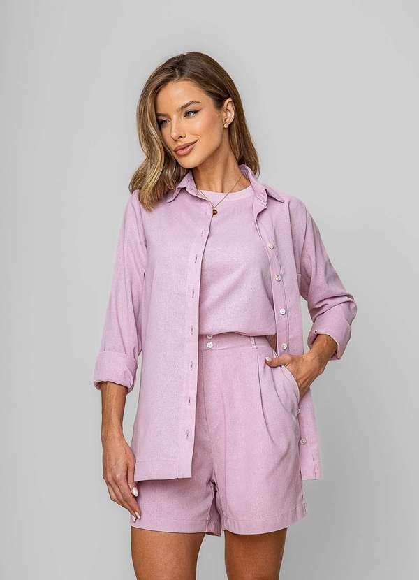 Vista 2 Camisa Alfaiataria Linho M/L com Bolso Rosa Salvatore Fashion Salvatore Fashion