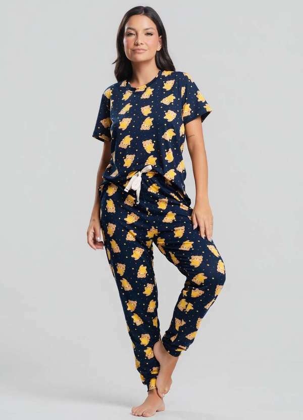 Vista 2 Pijama Calça e Blusa M/C Malha Fashion Azul Salvatore Fashion Salvatore Fashion