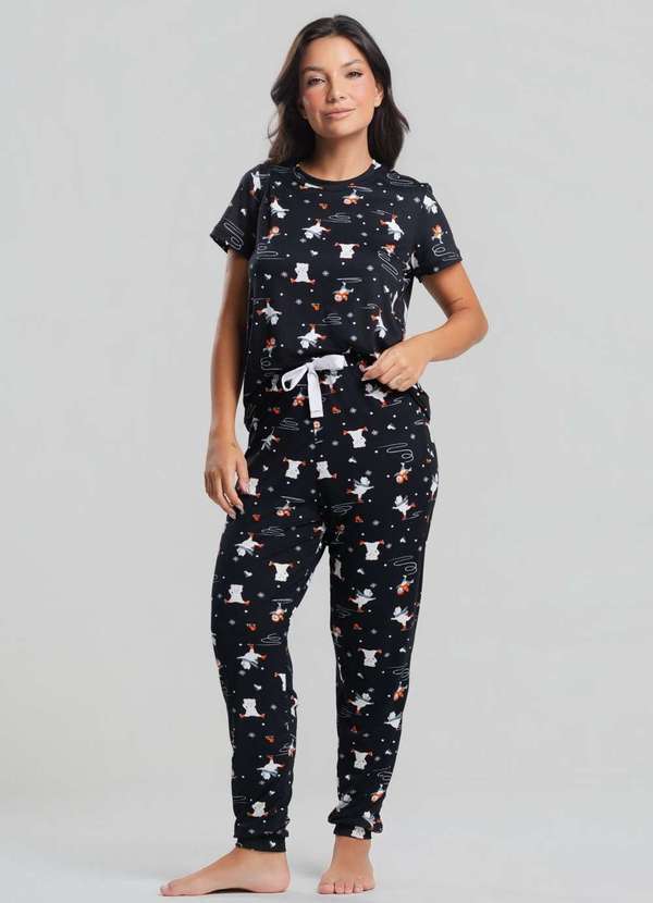Vista 2 Pijama Calça e Blusa M/C Malha Fashion Preto Salvatore Fashion Salvatore Fashion