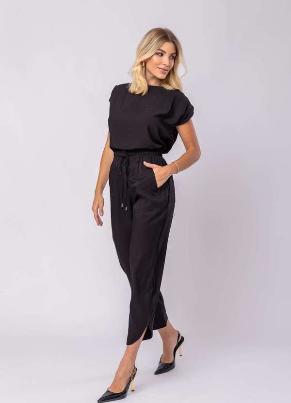 Vista 2 Calça Feminina Alfaiataria Barra Arredondada Preto Salvatore Fashion Salvatore Fashion
