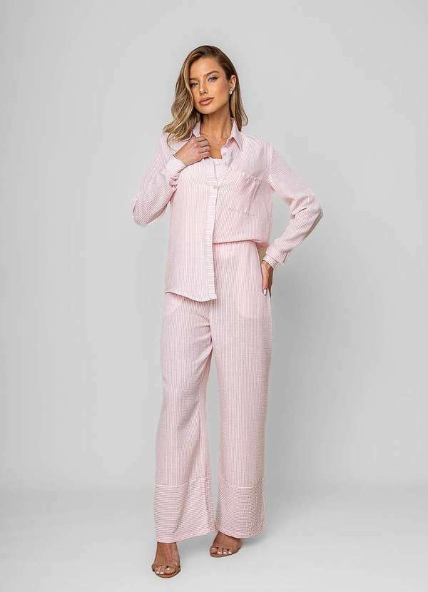 Vista 2 Calça Pantalona Alfaiataria Listrada Rosa Salvatore Fashion Salvatore Fashion