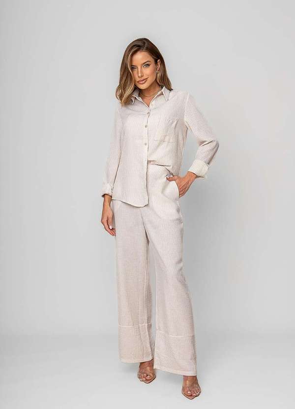 Vista 2 Calça Pantalona Alfaiataria Listrada Bege Salvatore Fashion Salvatore Fashion