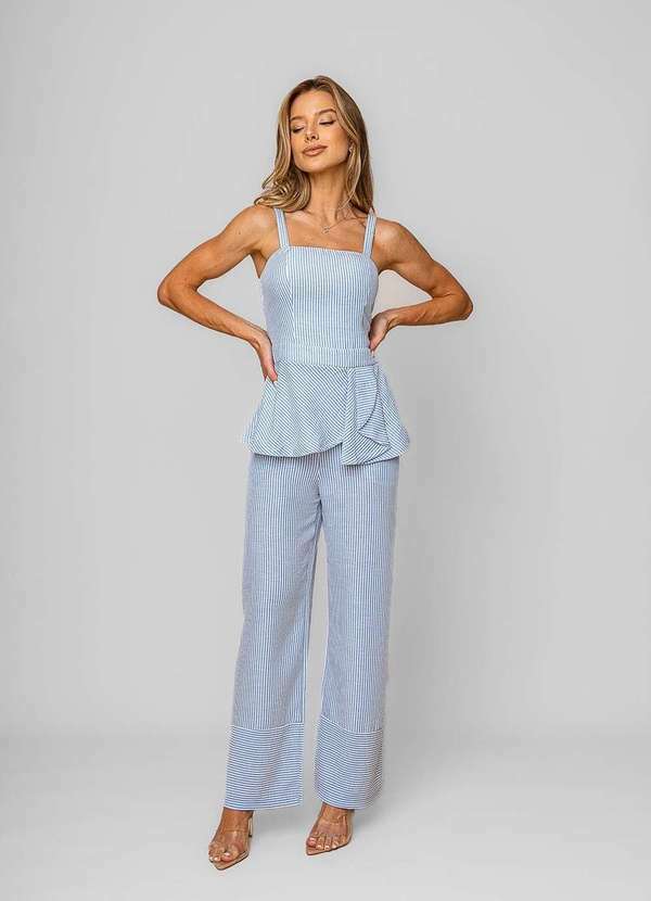 Vista 2 Calça Pantalona Alfaiataria Listrada Azul Salvatore Fashion Salvatore Fashion