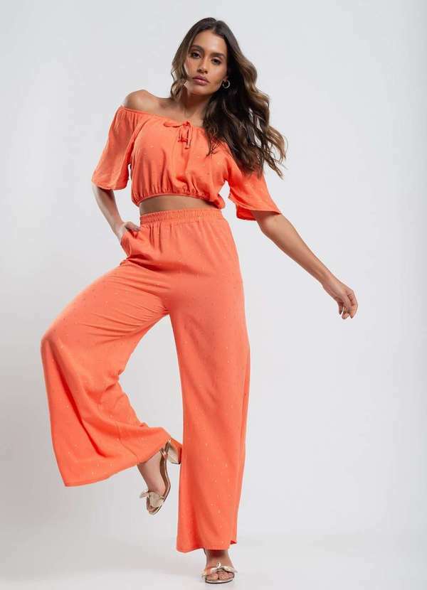 Calça Pantalona Viscose com Lurex Fashion Laranja