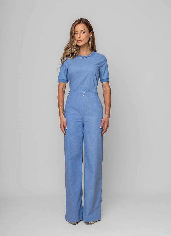 Vista 2 Calça Reta Lisa Alfaiataria Azul Salvatore Fashion Salvatore Fashion