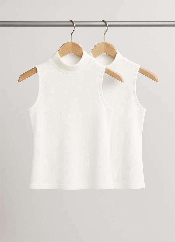 Vista 2 Kit 2 Regatas Cava Americana Canelada Branco Salvatore Fashion Salvatore Fashion