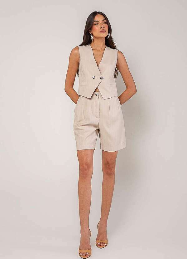 Vista 2 Conjunto Alfaiataria com Colete e Short Bege Salvatore Fashion Salvatore Fashion