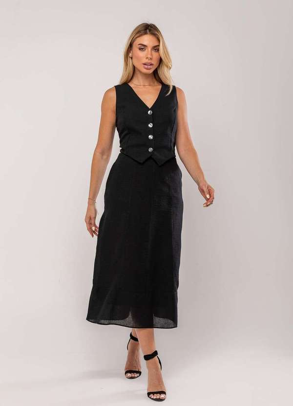 Vista 2 Conjunto com Colete e Saia Midi Preto Salvatore Fashion Salvatore Fashion