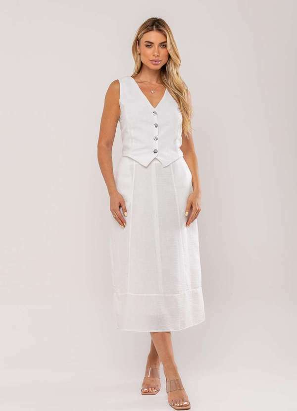 Vista 2 Conjunto com Colete e Saia Midi Branco Salvatore Fashion Salvatore Fashion
